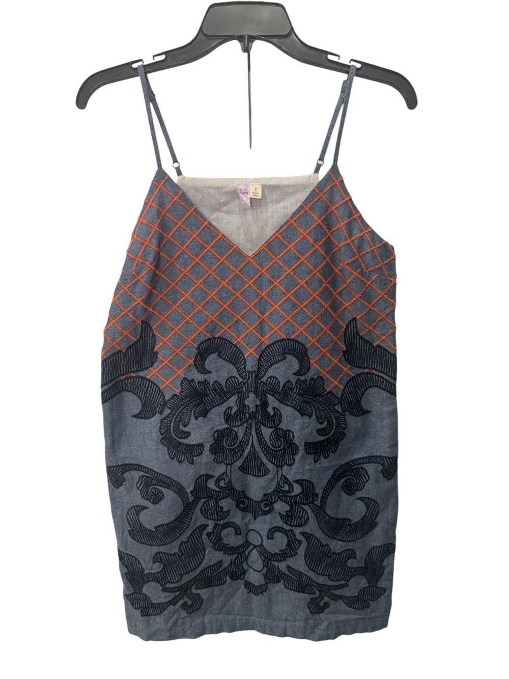 Alya Francesca's Boho Chambray Embroidered Tank Top size S